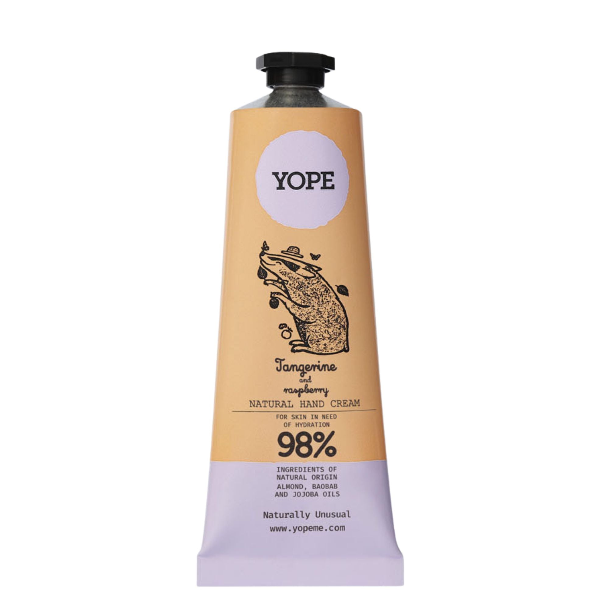 Crema de manos natural con mandarina y frambuesa para hidratar y suavizar la piel.