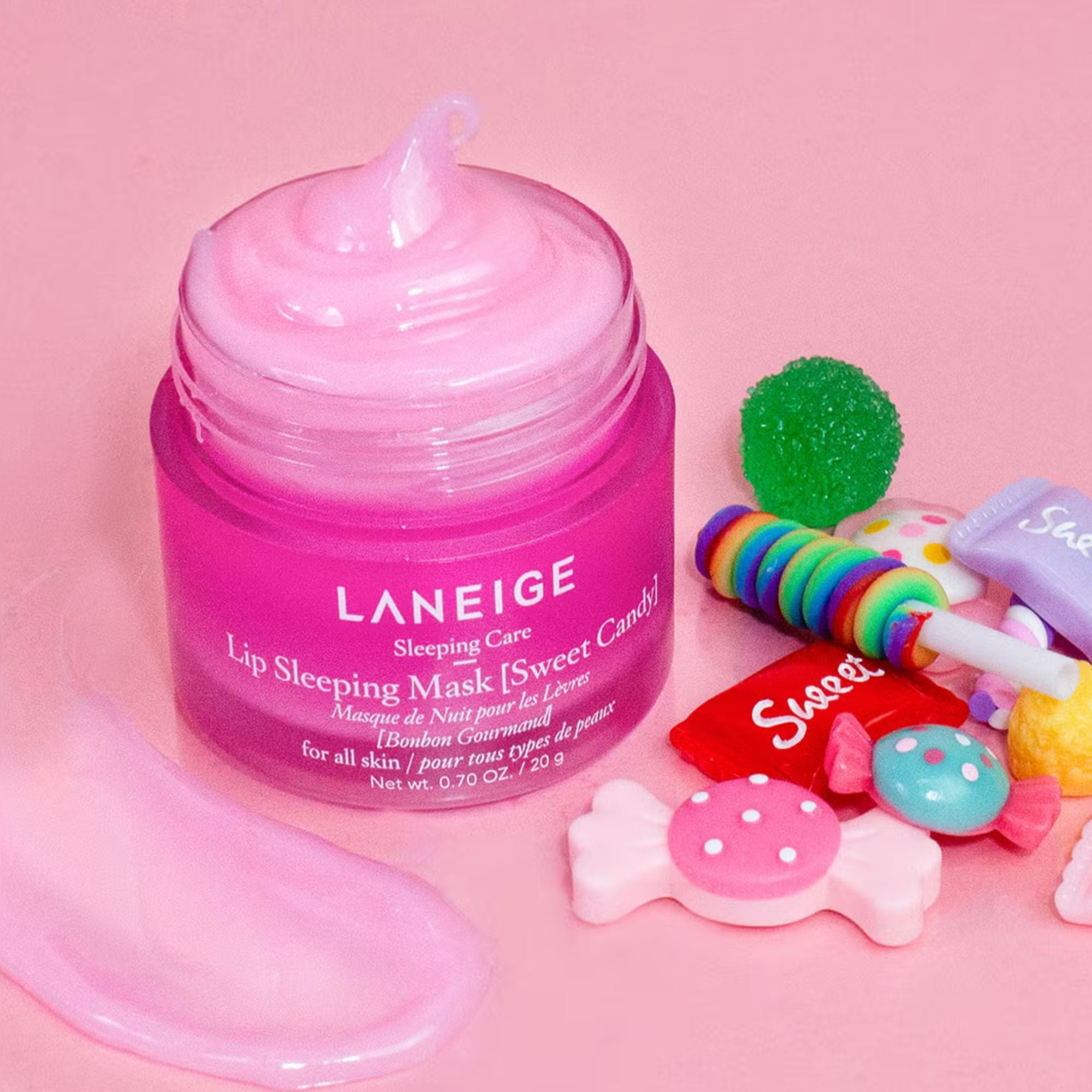 Resultado de labios suaves, nutridos y revitalizados usando LANEIGE Lip Sleeping Mask Sweet Candy